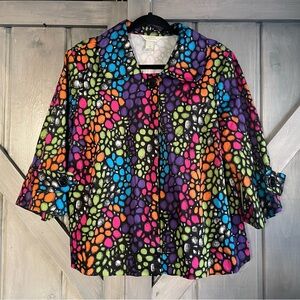 CJ Banks Single button Colorful Pebble Coat size 1X artsy art to wear maximalist
